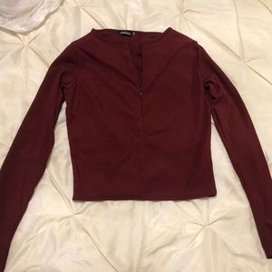 Red Ribbed Zip Up top